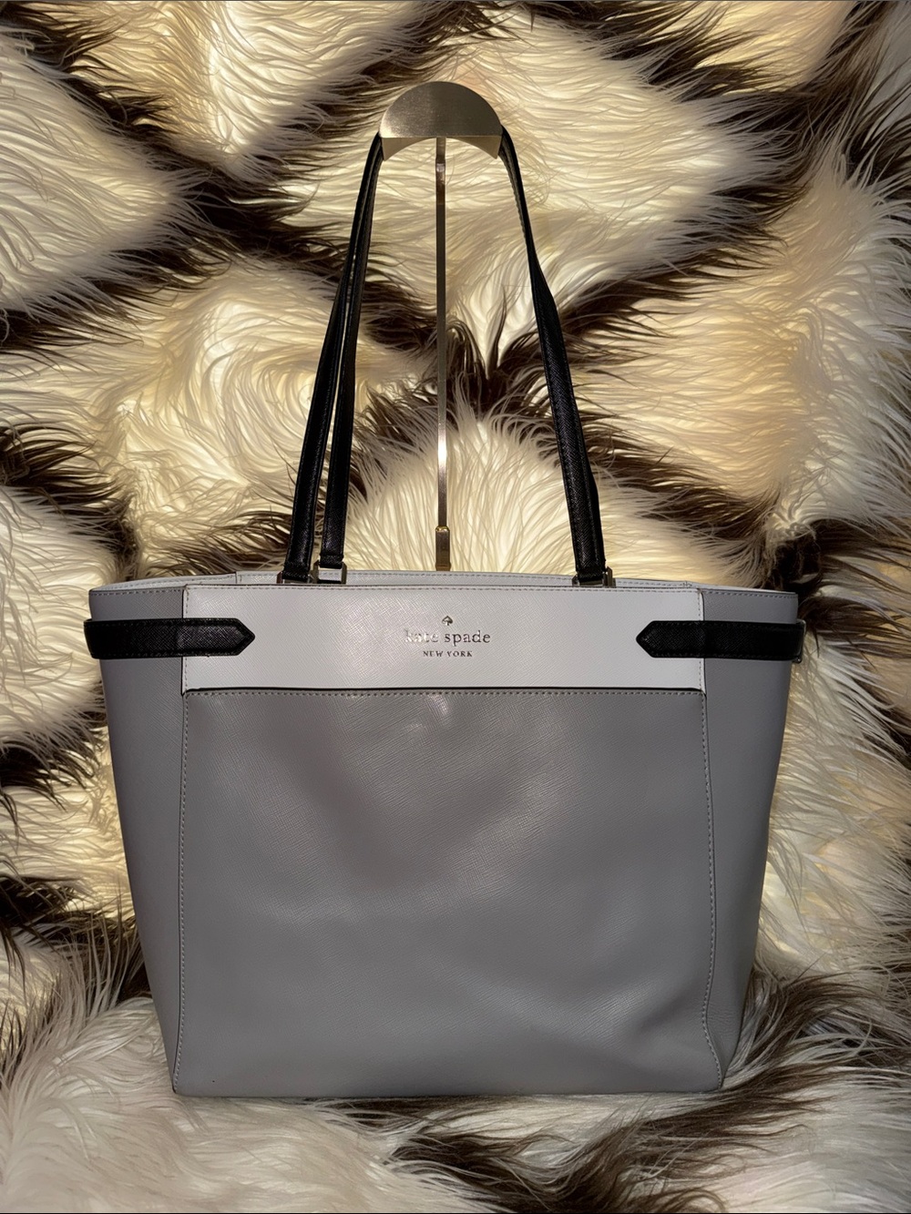 kate spade Gray, White & Black Leather Tote